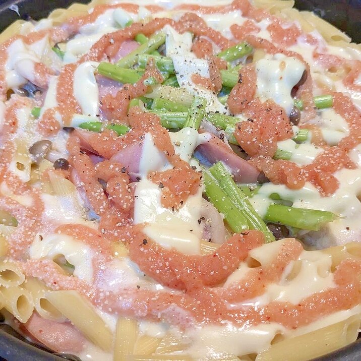 フライパン1つで 明太子ペンネスープパスタ
